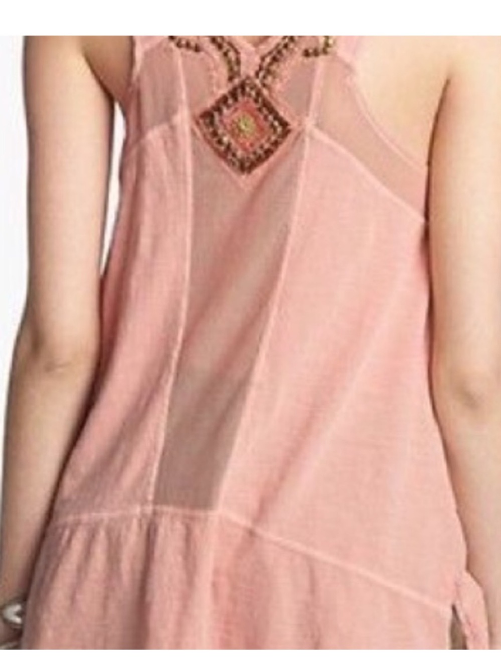 Peach/pink Free People ‘Focus on Center’ beaded v-neck tank top size MD - Picture 3 of 11